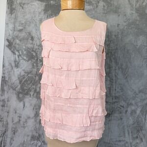 Talbots Women's Sleeveless Tiered Ruffle Tank Top Sz 8p Pink Coquette Indie Boho